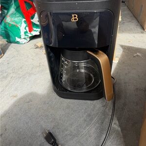 black and Gold Drip Coffee Maker with Glass Carafe - rand